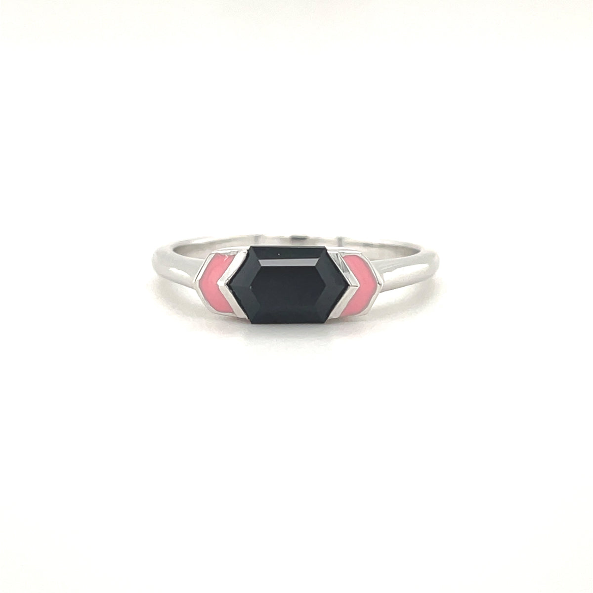 Black Spinel and Pink Enamel Ring | Contemporary Statement