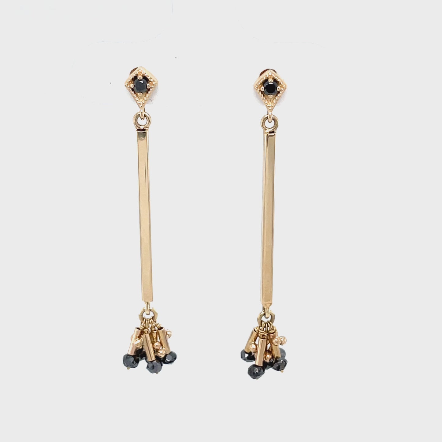Load and play video in Gallery viewer, Black Raw Diamond Cluster Earrings in 14k Gold