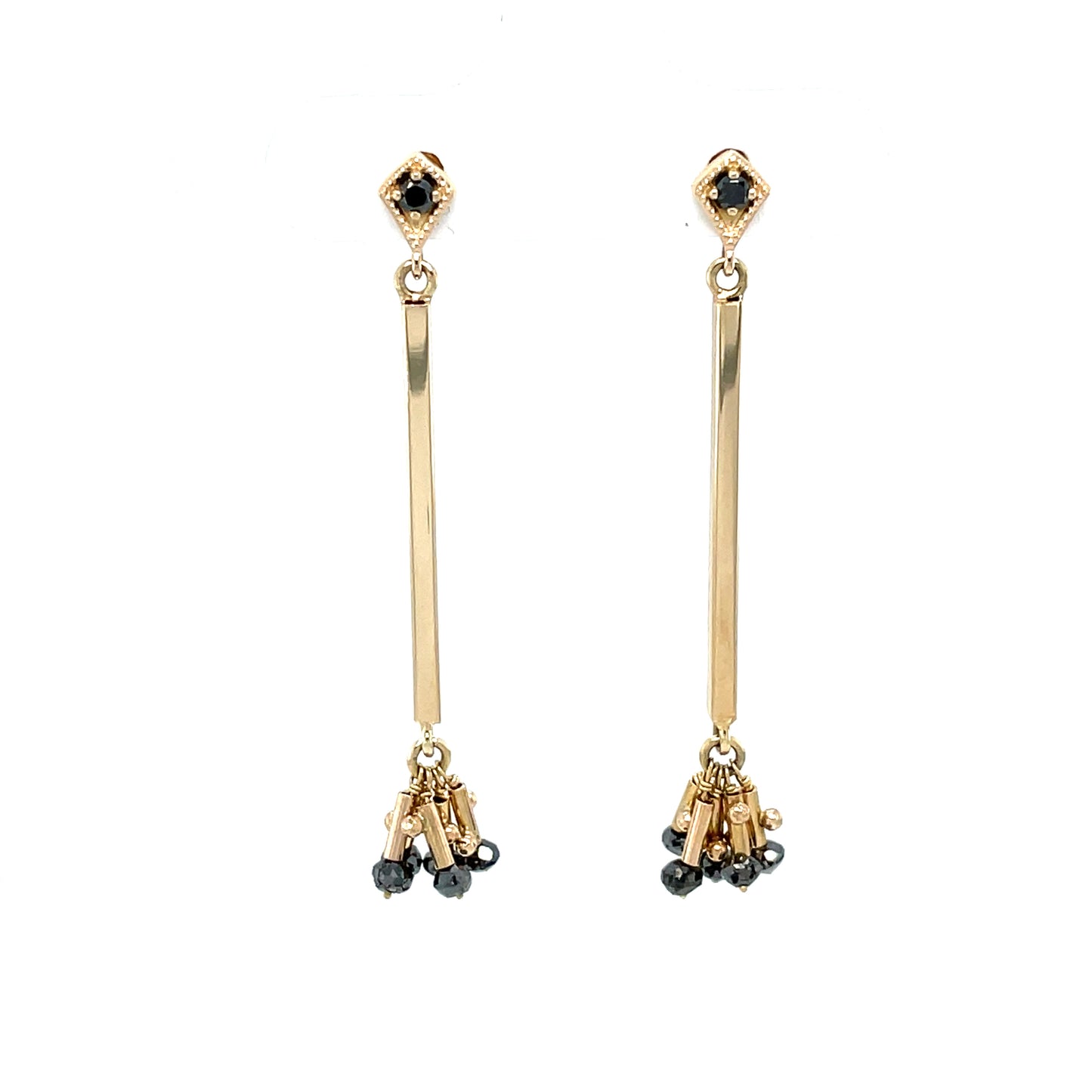 Black Raw Diamond Cluster Earrings in 14k Gold