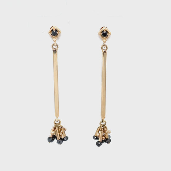 Load and play video in Gallery viewer, Black Raw Diamond Cluster Earrings in 14k Gold
